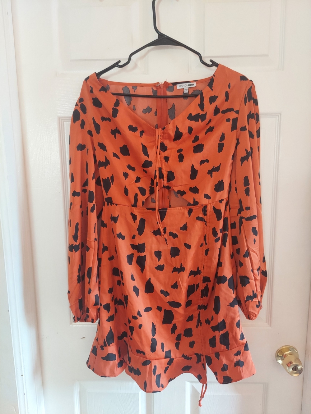 Fashion Nova Orange and Black Tie-Front Printed Mini Dress
